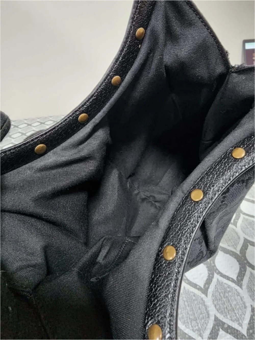 Authentic Gucci Bamboo Canvas Hobo Bag Black